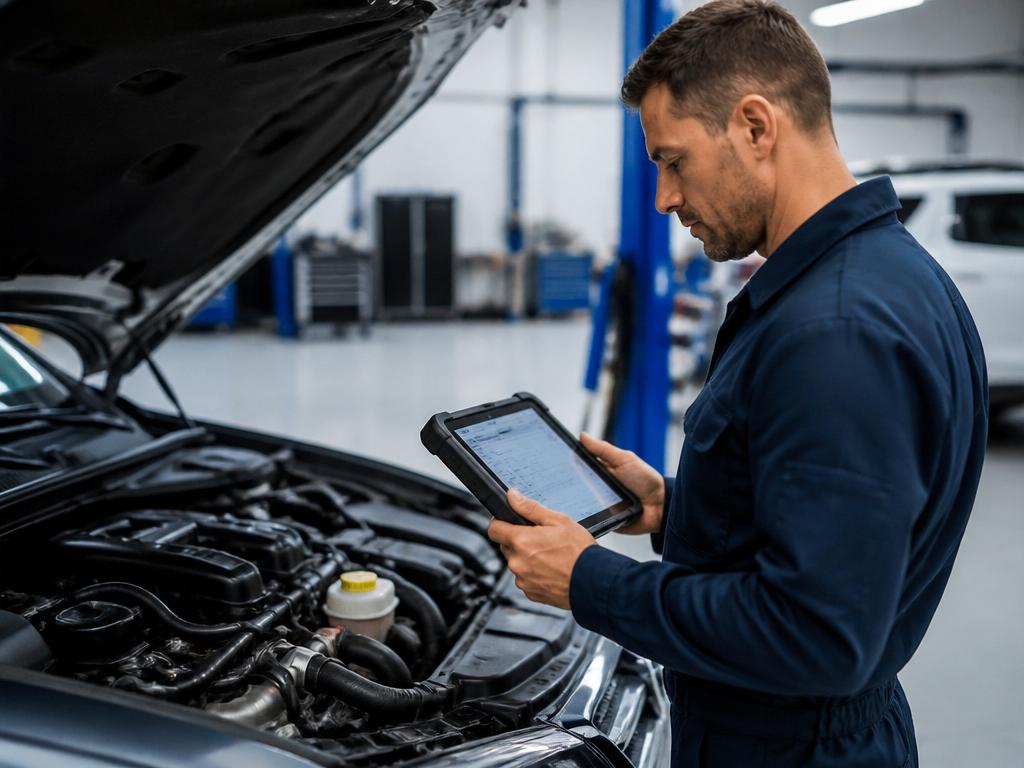 Técnico realizando inspección del vehículo